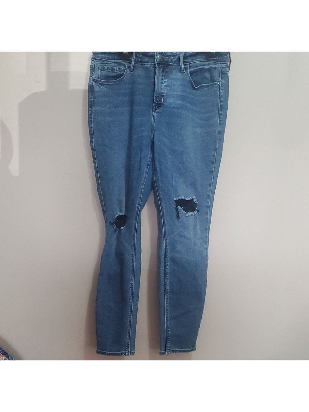 Old Navy Classic Rockstar Super Skinny High Rise Blue Distressed Jeans Size 12